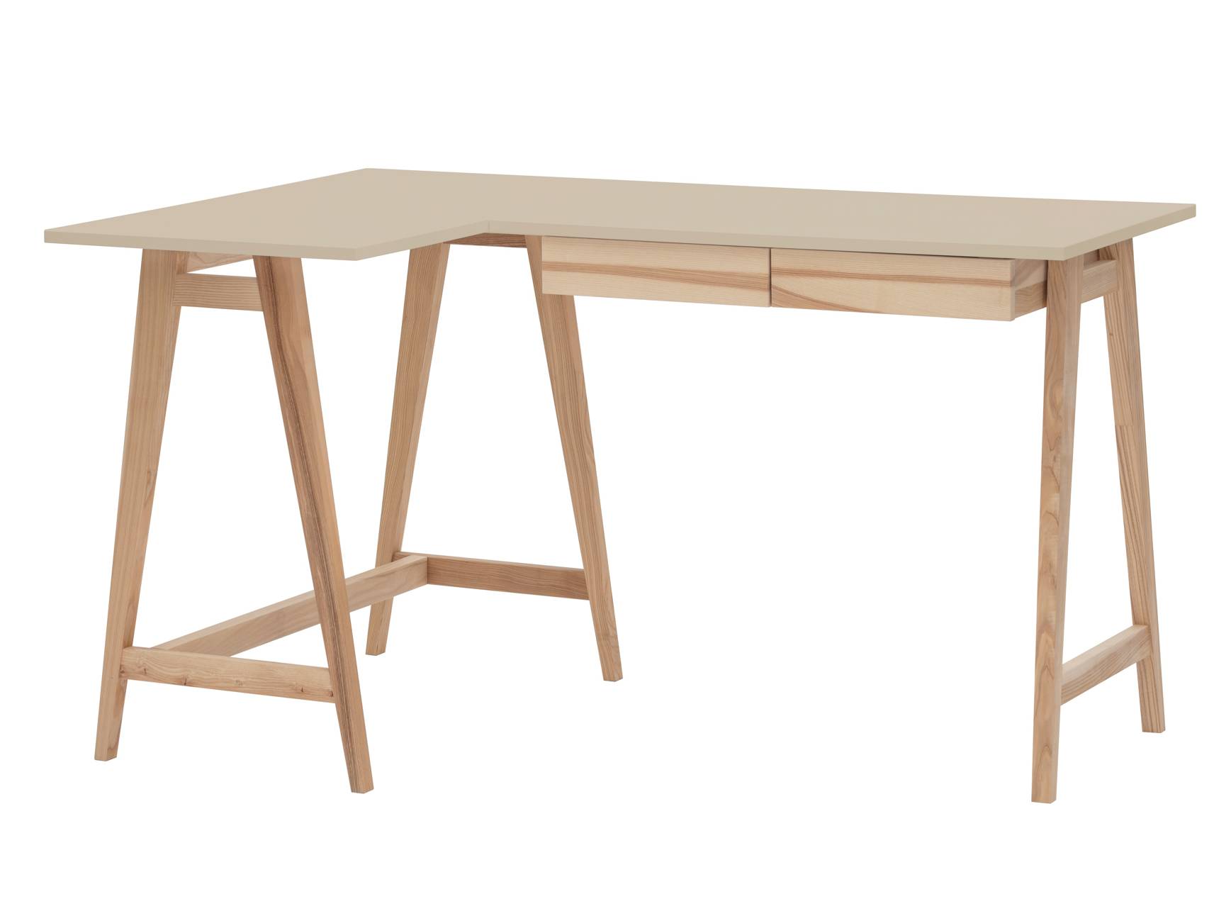 Luka Asketræ Hjørneskrivebord B135 D85cm Brun Beige Venstre Side
