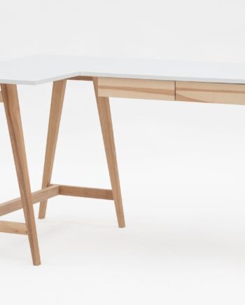 Luka Asketræ Hjørneskrivebord B135   D85cm Hvid Venstre Side
