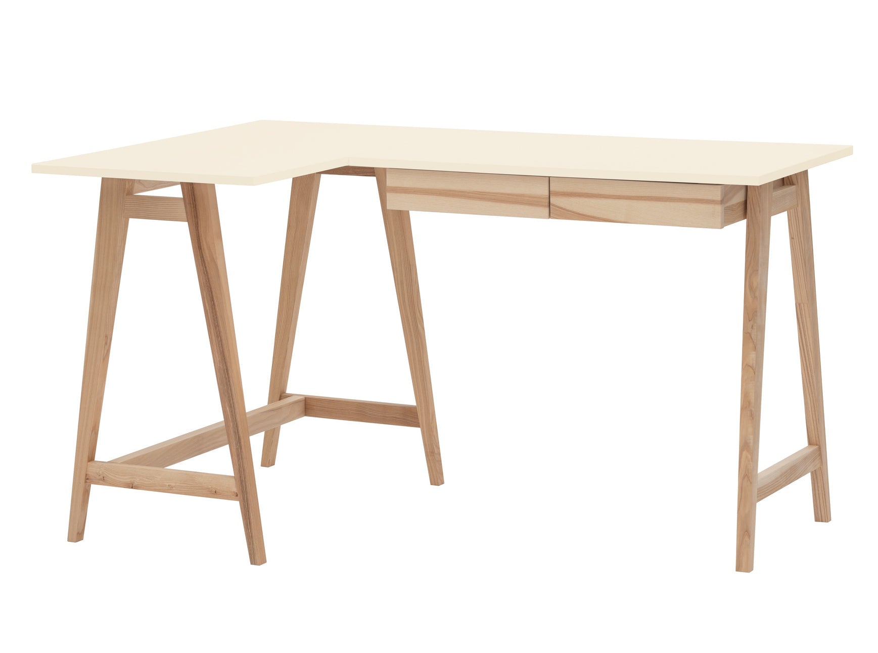 Luka Asketræ Hjørneskrivebord B135 D85cm Kridthvid Venstre Side