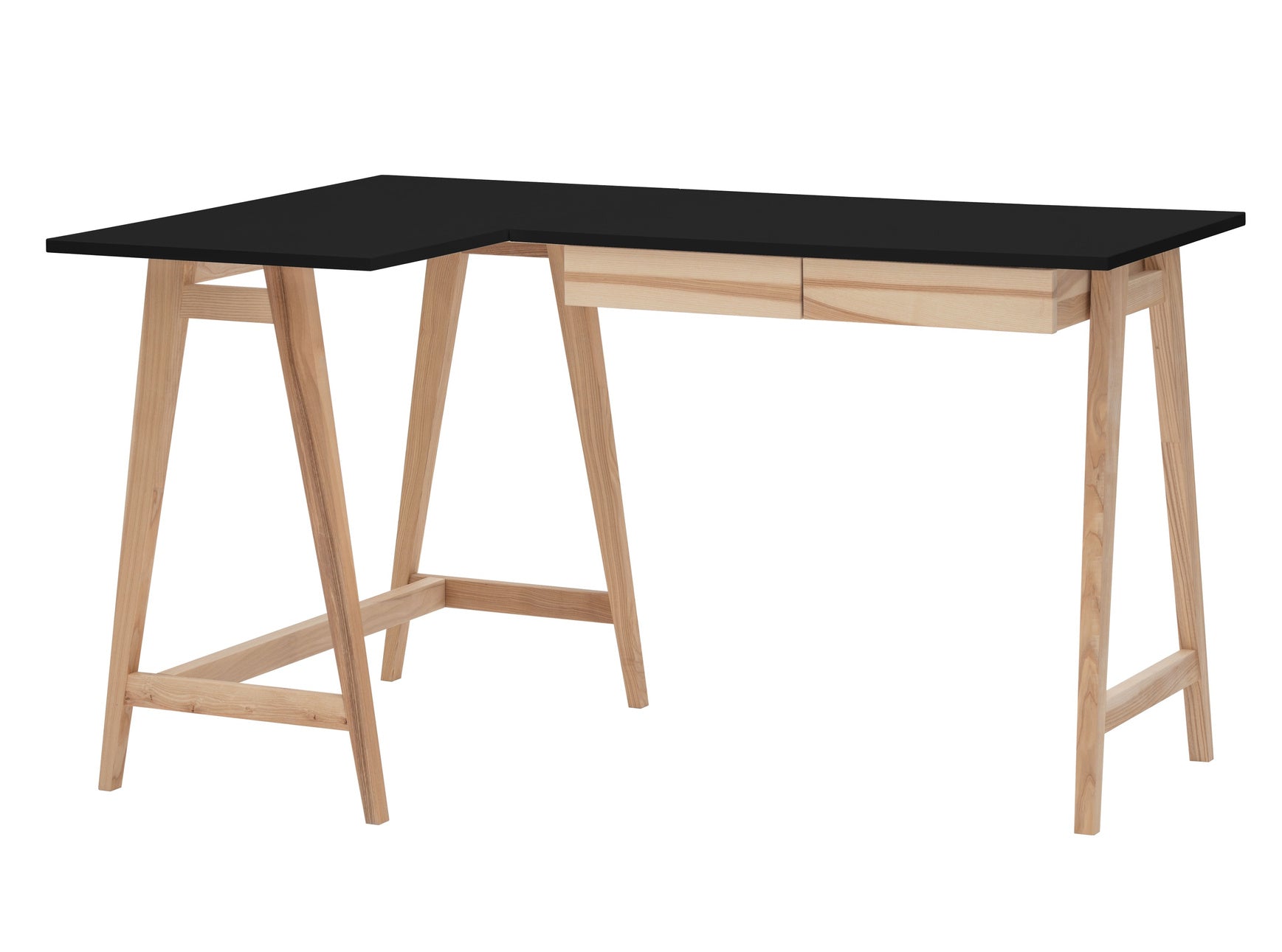 Luka Asketræ Hjørneskrivebord B135 D85cm Sort Venstre Side