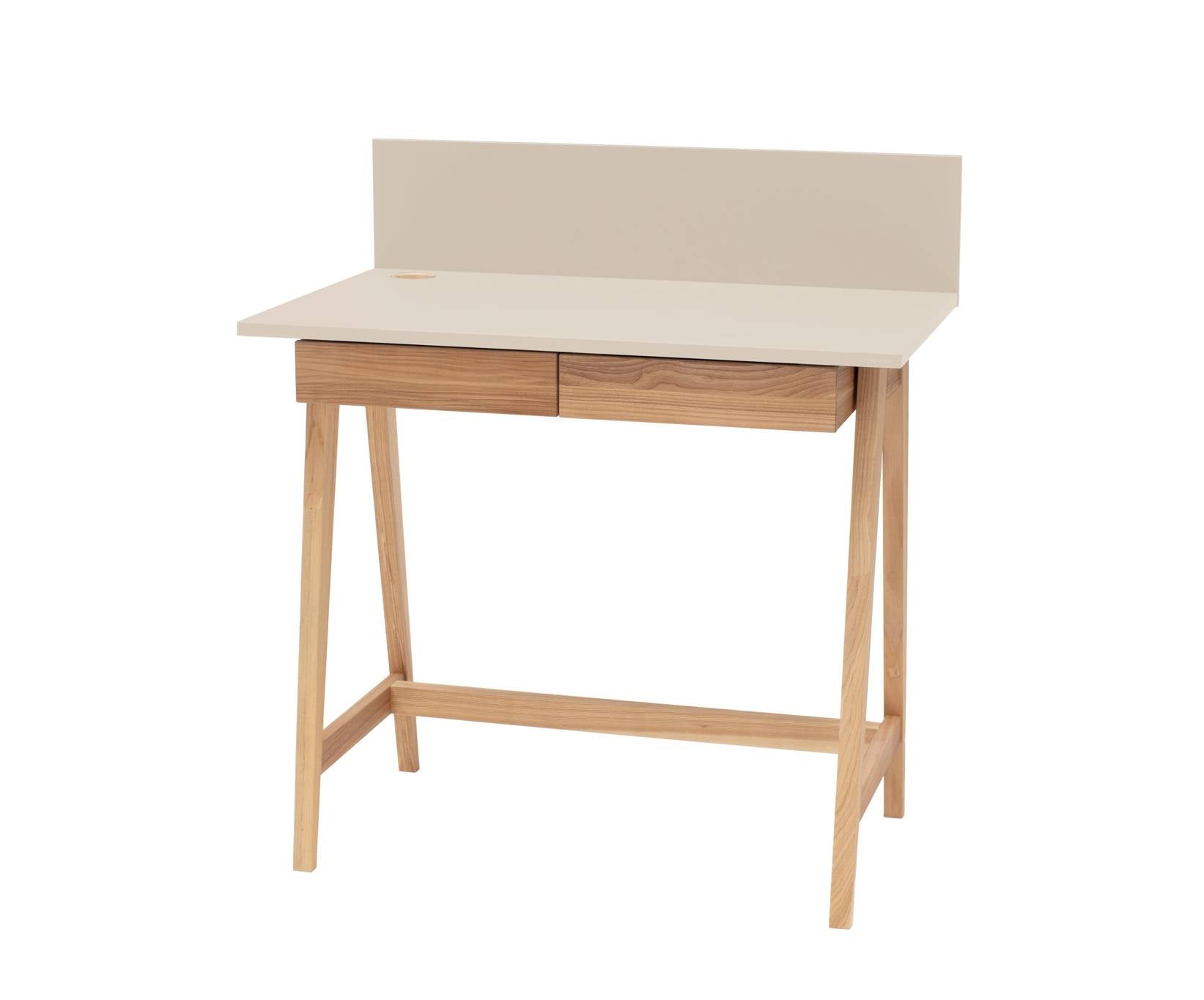 Luka Asketræ Skrivebord 85x50cm Med Skuffe Brun Beige