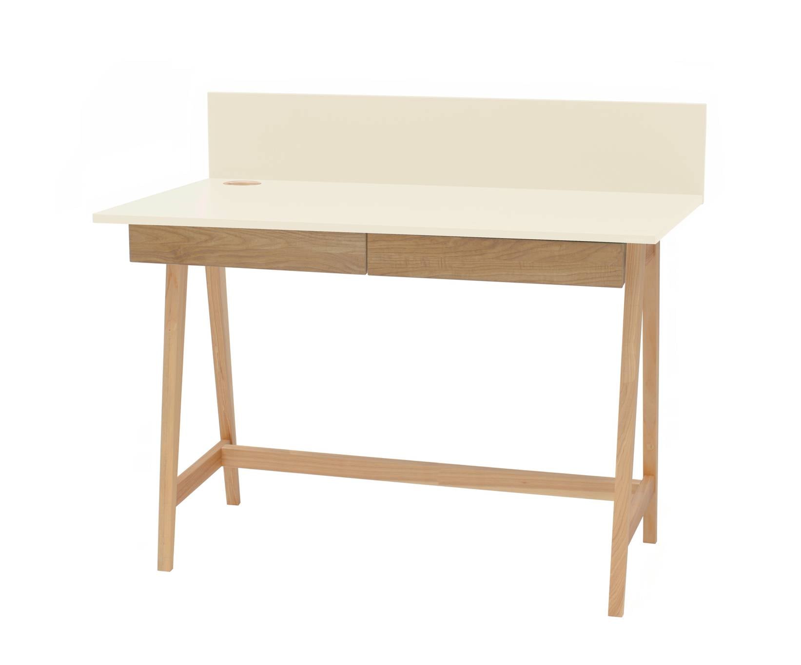 Luka Asketræ Skrivebord 110x50cm Med Skuffe Hvid