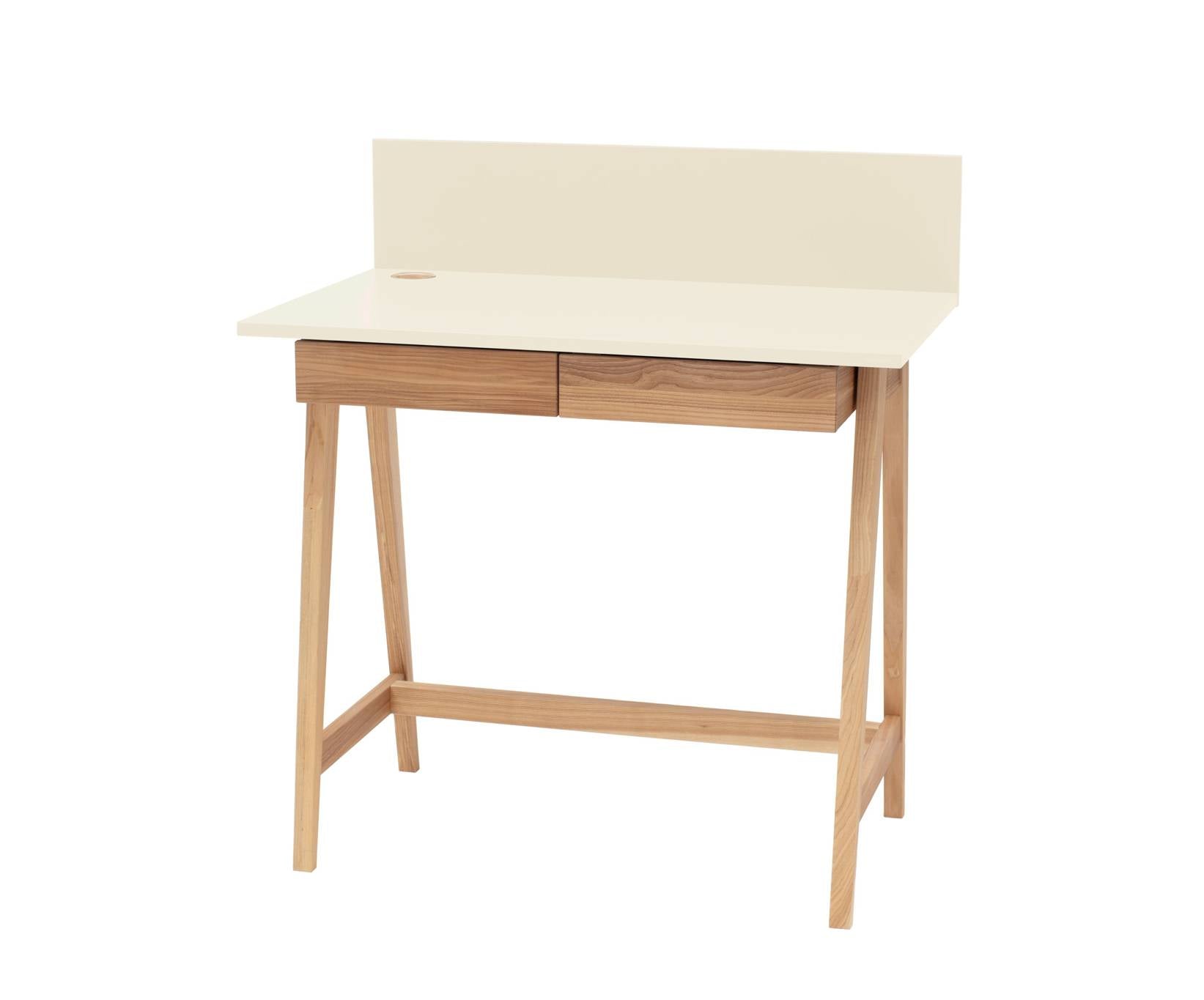 Luka Asketræ Skrivebord 85x50cm Med Skuffe Kridthvid