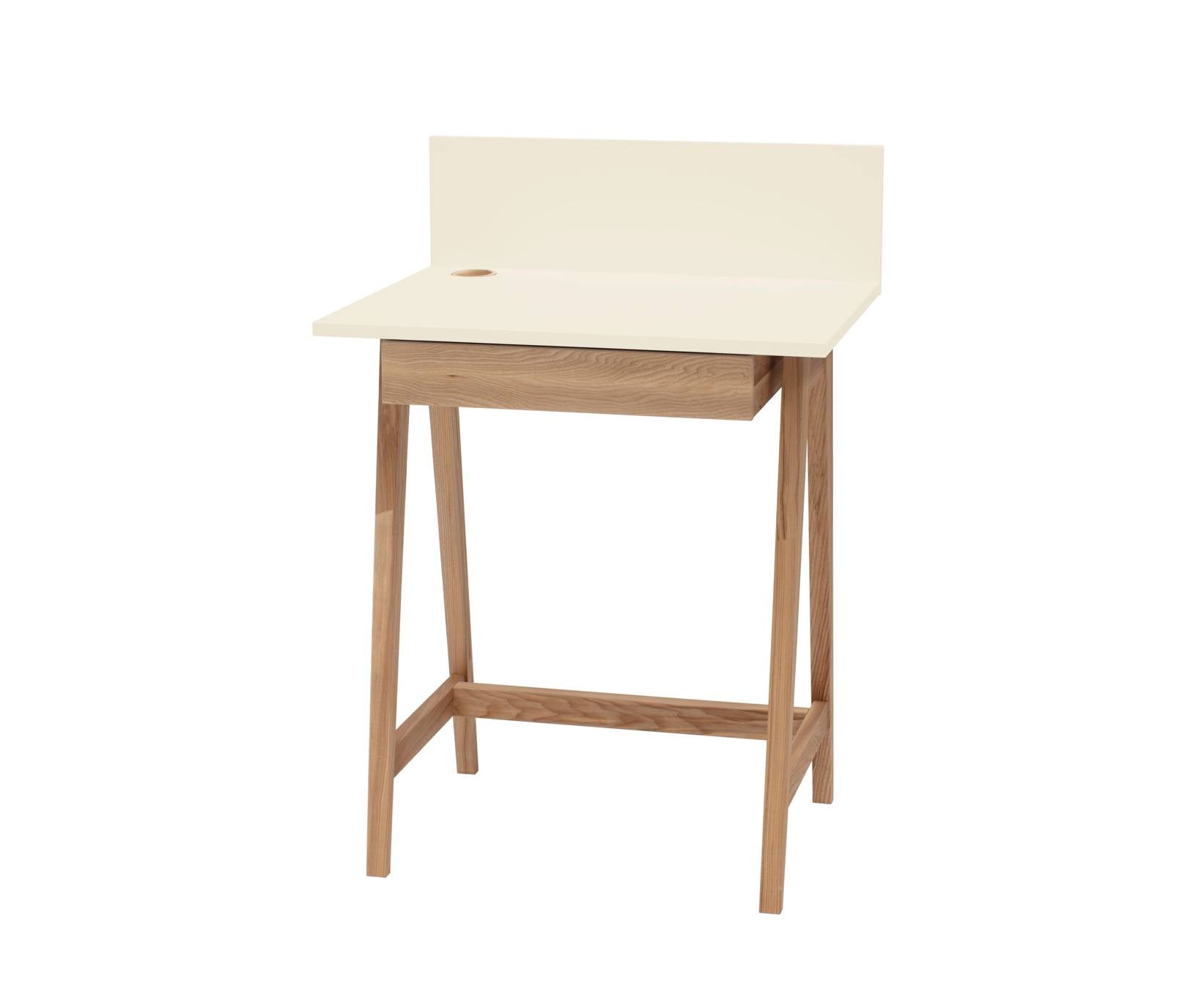Luka Asketræ Skrivebord 65x50cm Med Skuffe   Kridthvid