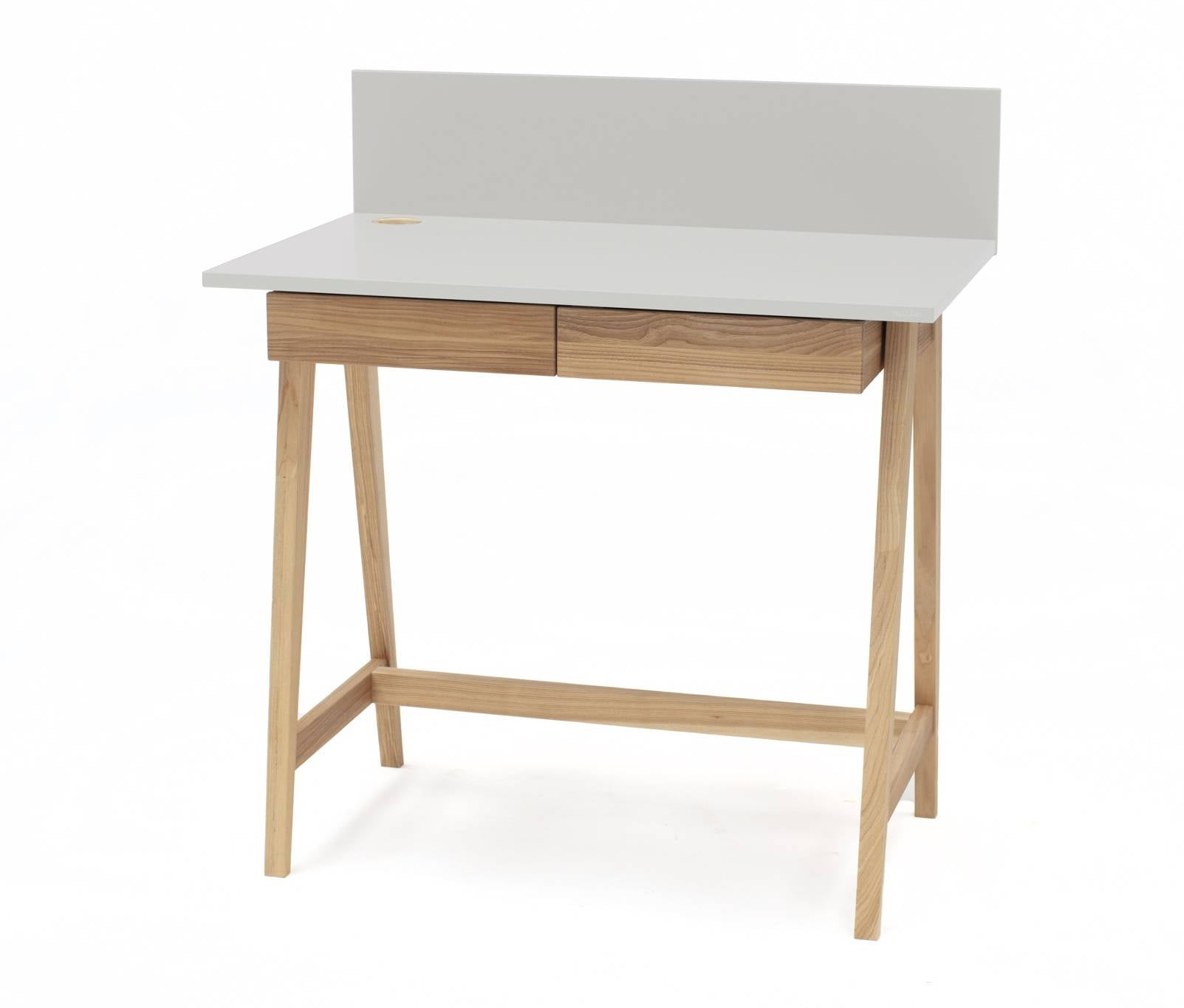 Luka Asketræ Skrivebord 85x50cm Med Skuffe   Lysegrå