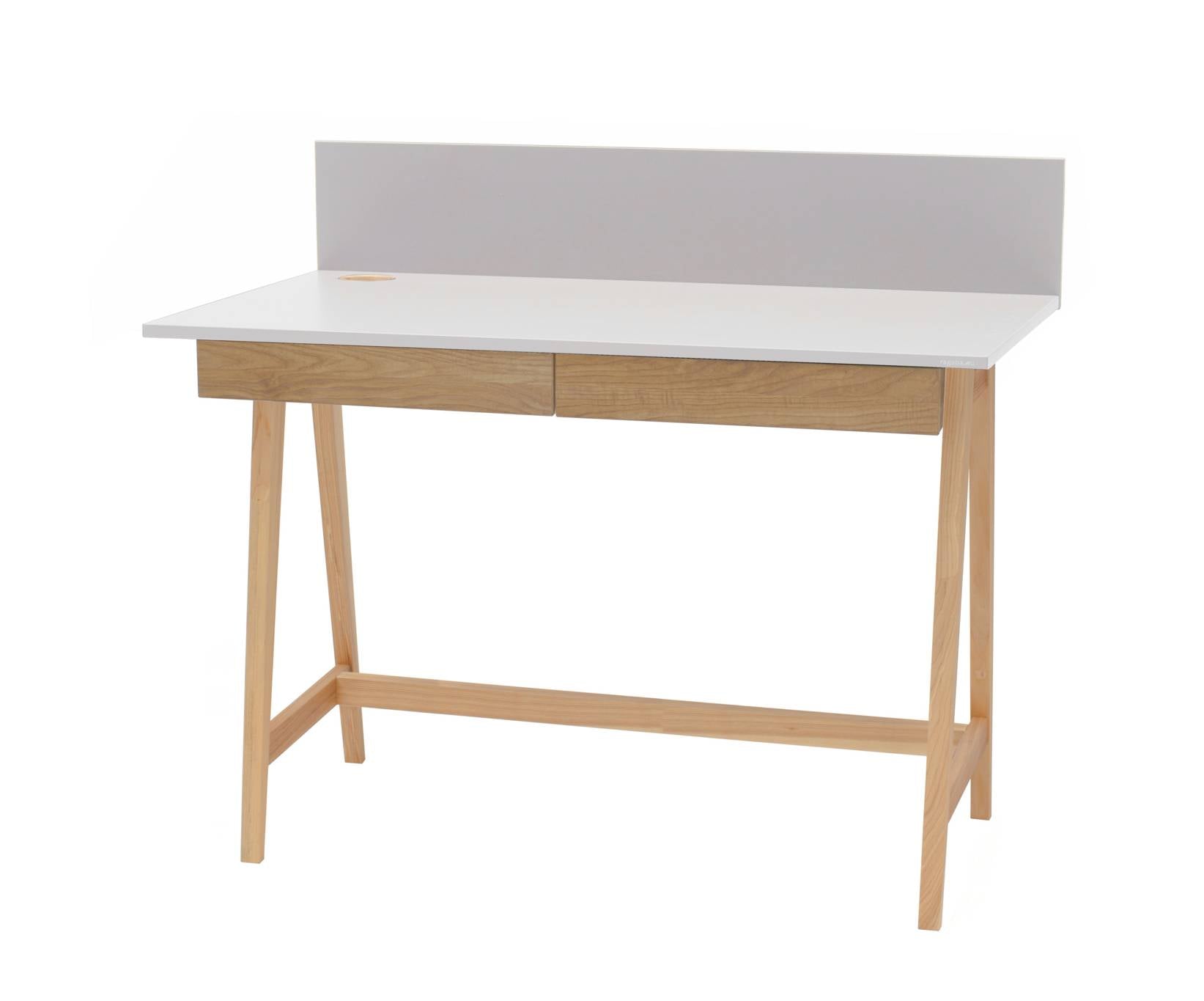 Luka Asketræ Skrivebord 110x50cm Med Skuffe   Lysegrå