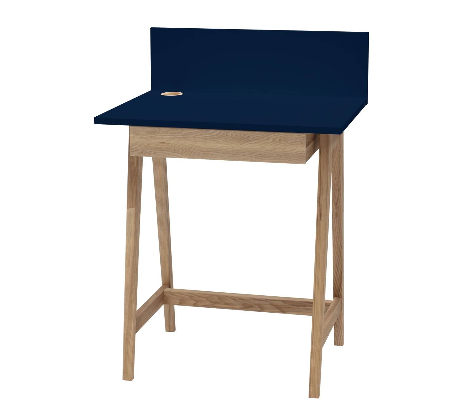 Luka Asketræ Skrivebord 65x50cm Med Skuffe   Marineblå