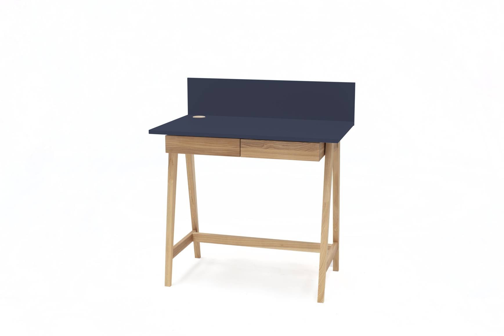 Luka Asketræ Skrivebord 85x50cm Med Skuffe   Marineblå