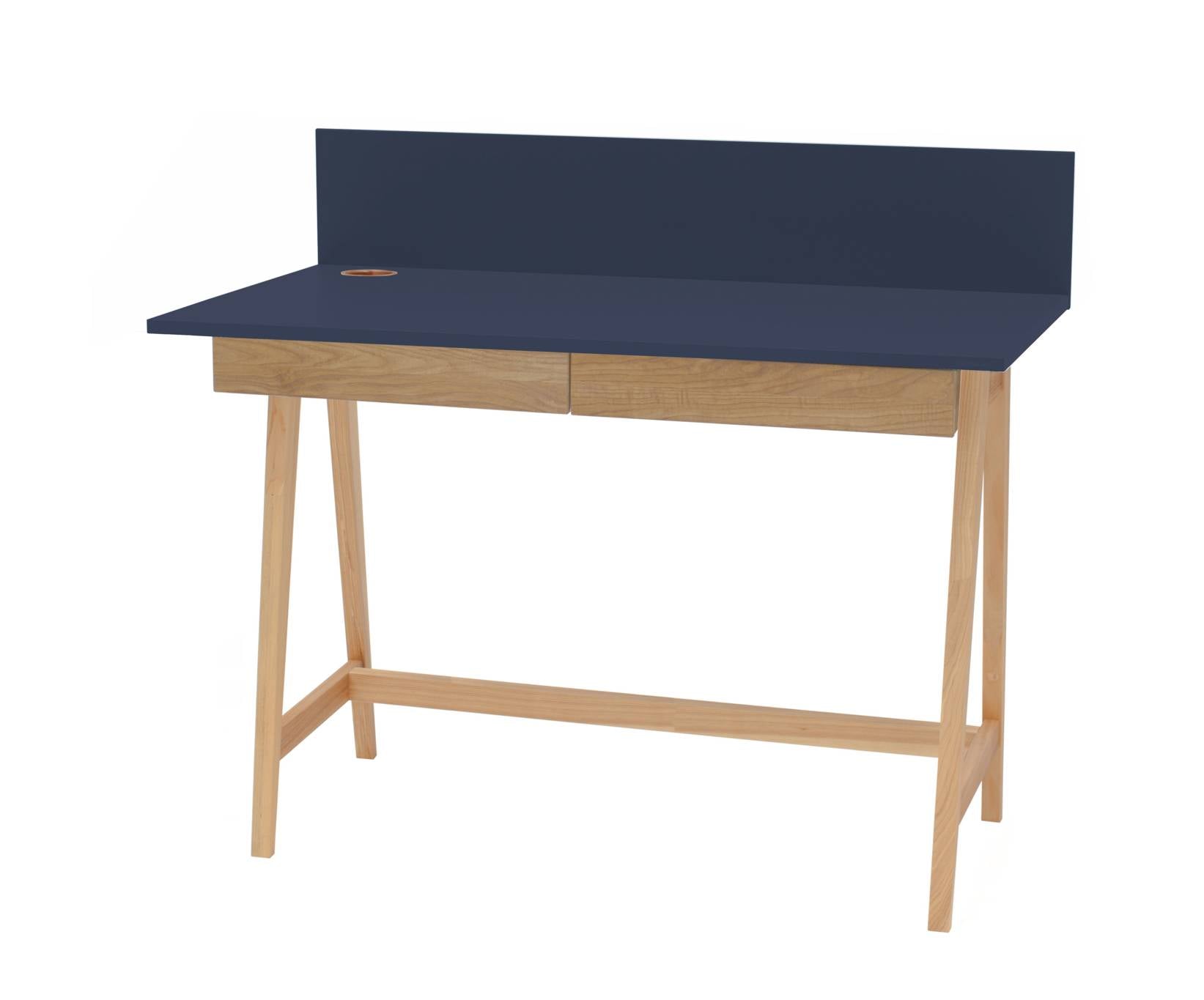 Luka Asketræ Skrivebord 110x50cm Med Skuffe   Marineblå