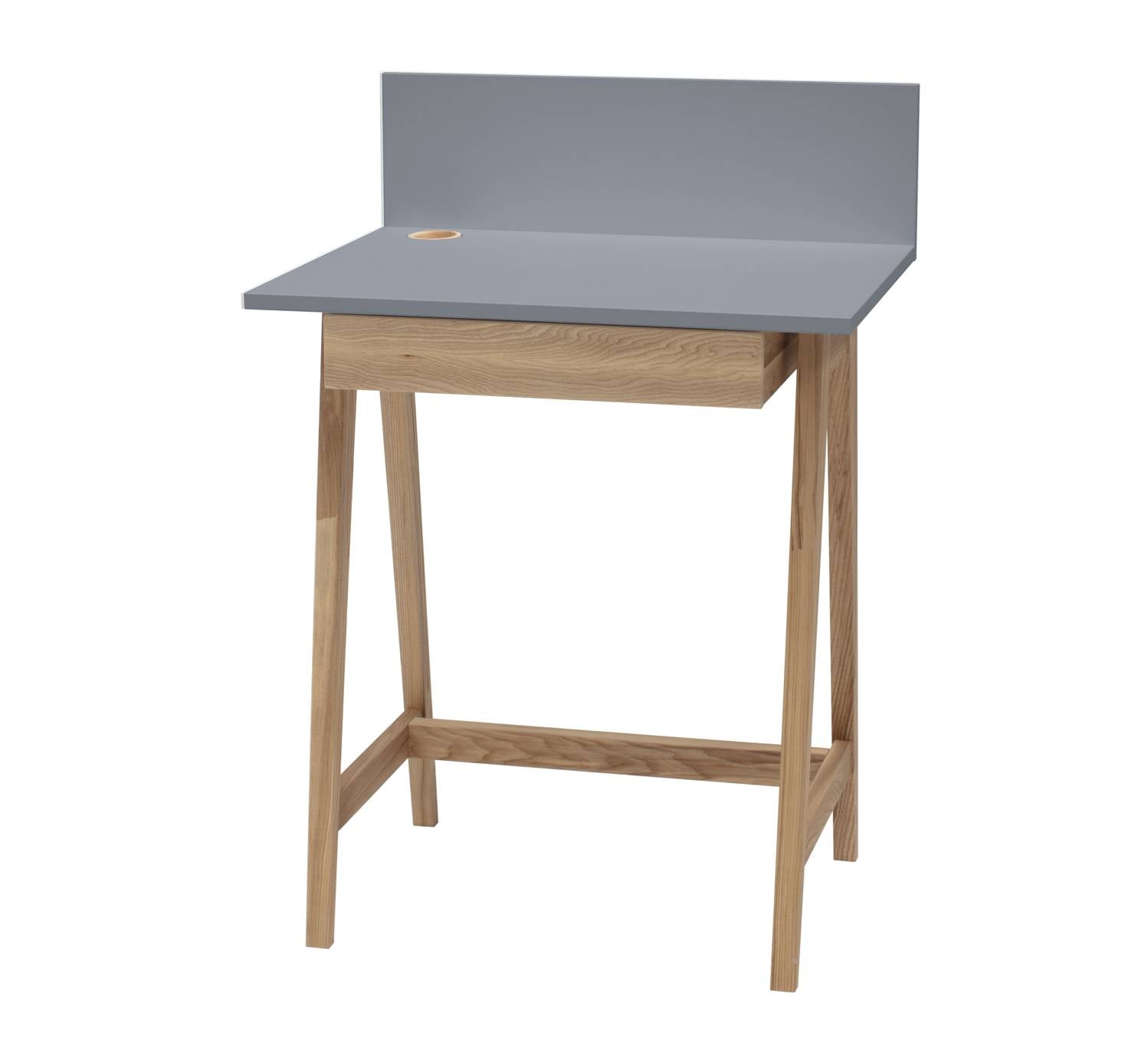 Luka Asketræ Skrivebord 65x50cm Med Skuffe   Mørkegrå