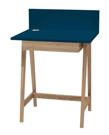 Luka Asketræ Skrivebord 65x50cm Med Skuffe   Petrol Blå