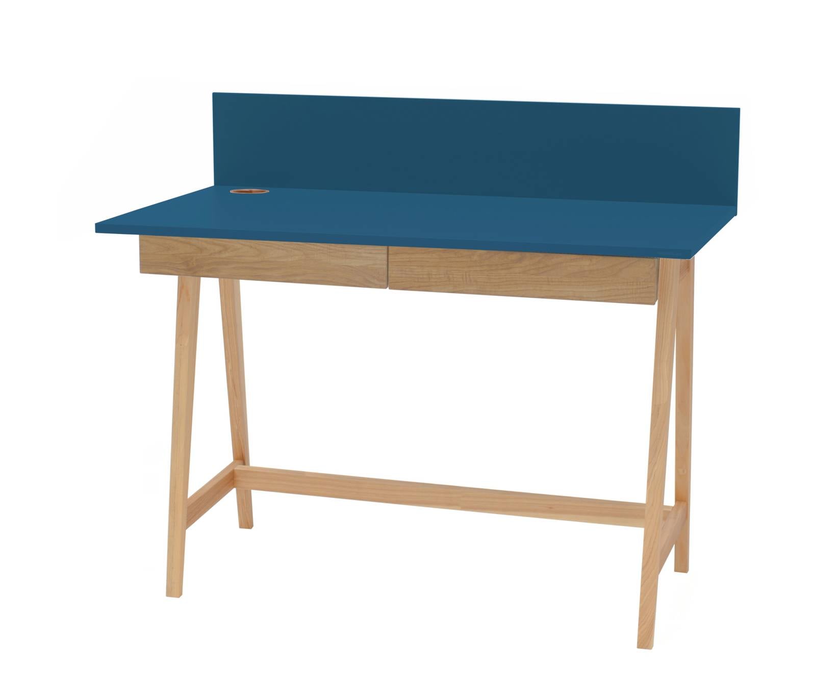 Luka Asketræ Skrivebord 110x50cm Med Skuffe   Petrol Blå