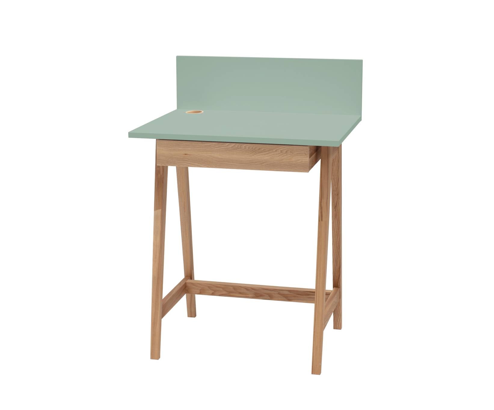 Luka Asketræ Skrivebord 65x50cm Med Skuffe   Salviegrøn