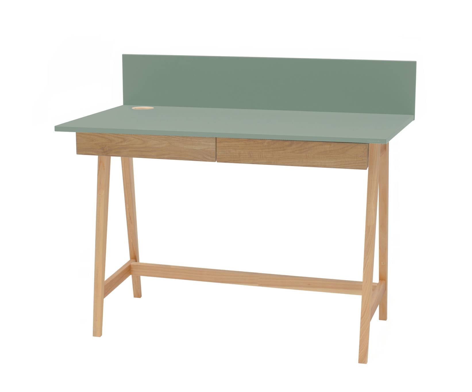 Luka Asketræ Skrivebord 110x50cm Med Skuffe Salviegrøn