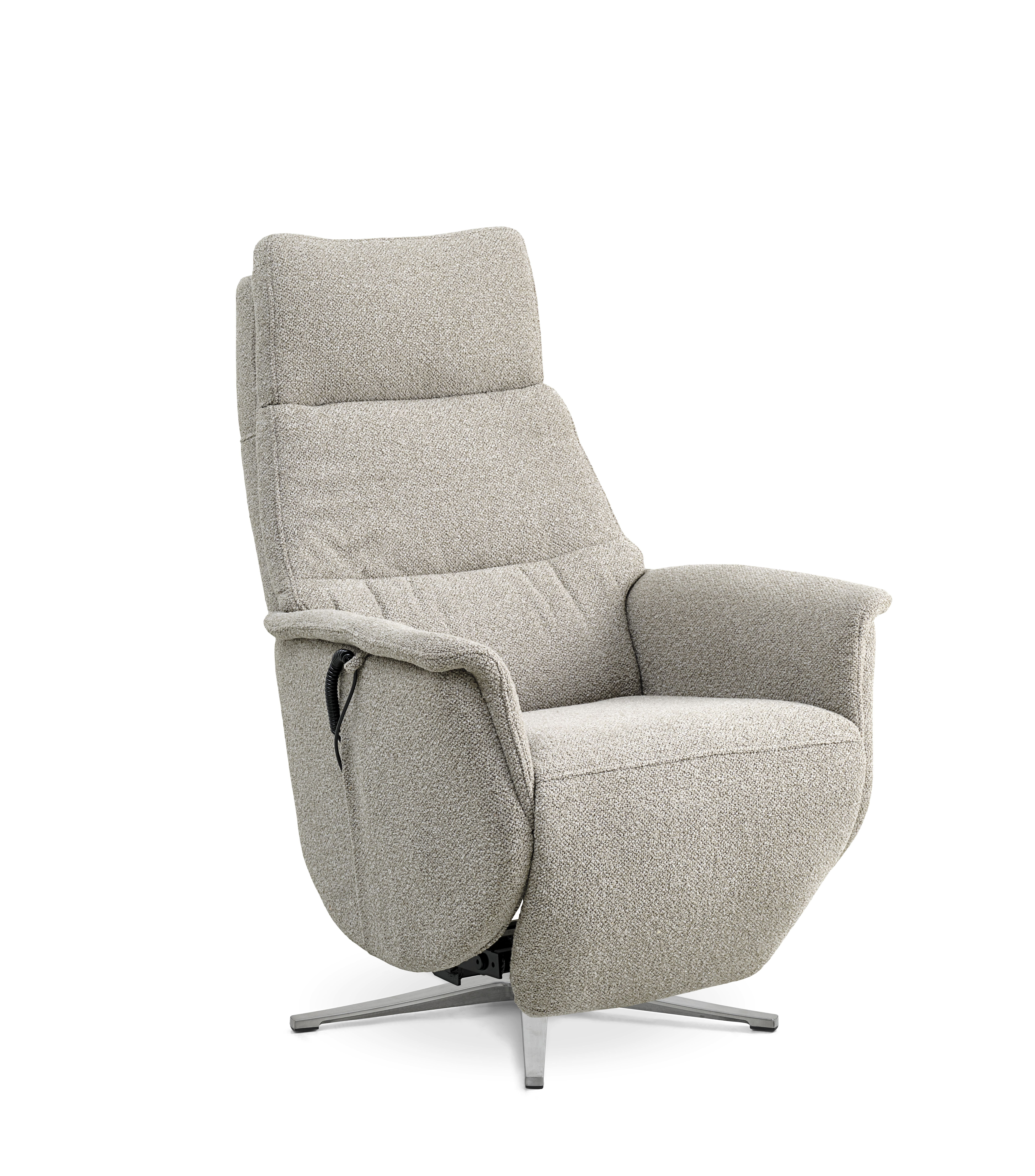 Nicolai Recliner Stol       Motorer  Armlæn  Vippefunktion  Fodskammel Mushroom Stof Og Sølv Metal