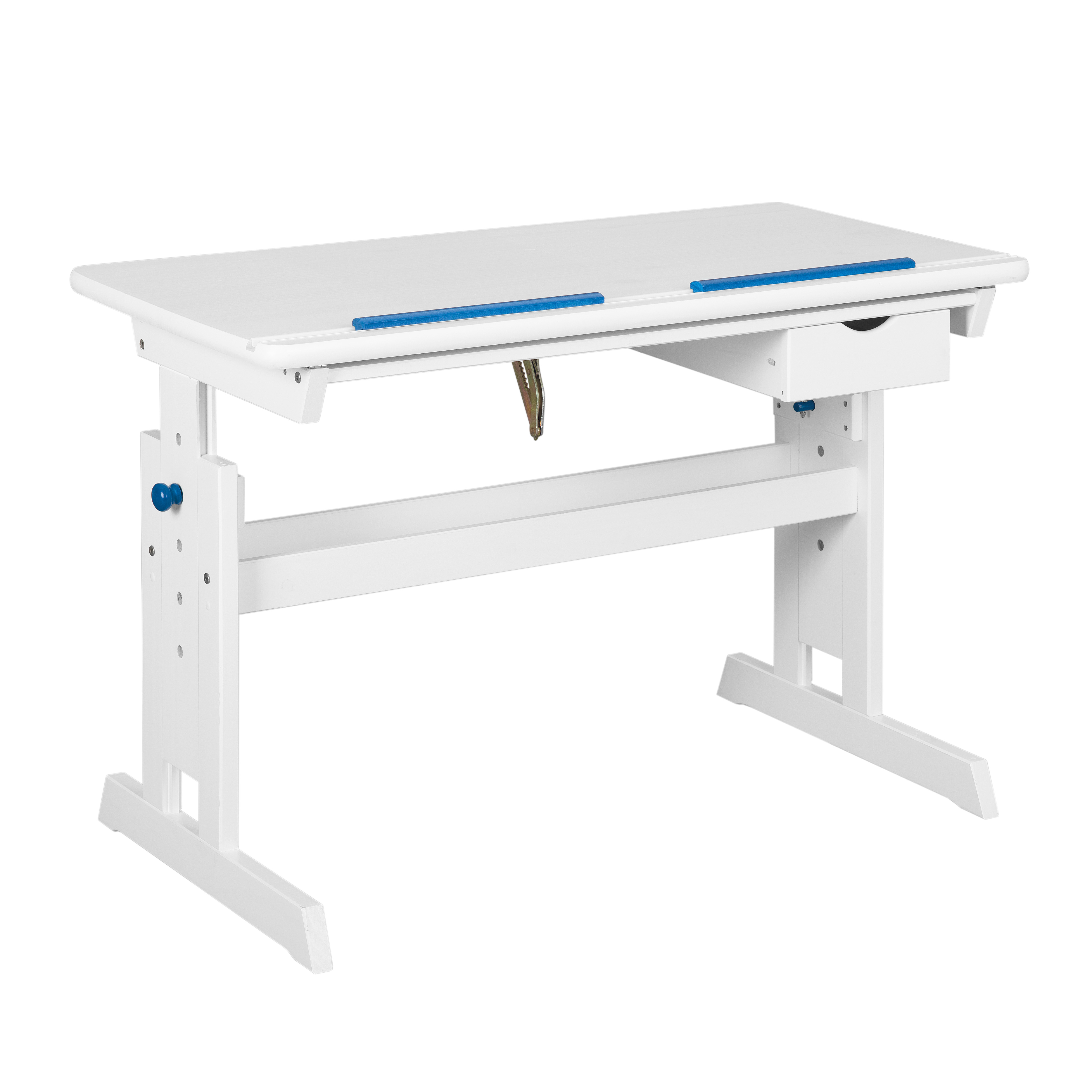 Nordic Living Collection Baru Børnekrivebord  Højdejusterbar     Vippebordplade  Lyserød Blå Bogholder    Skuffe Hvid Fyrretræ  109x55