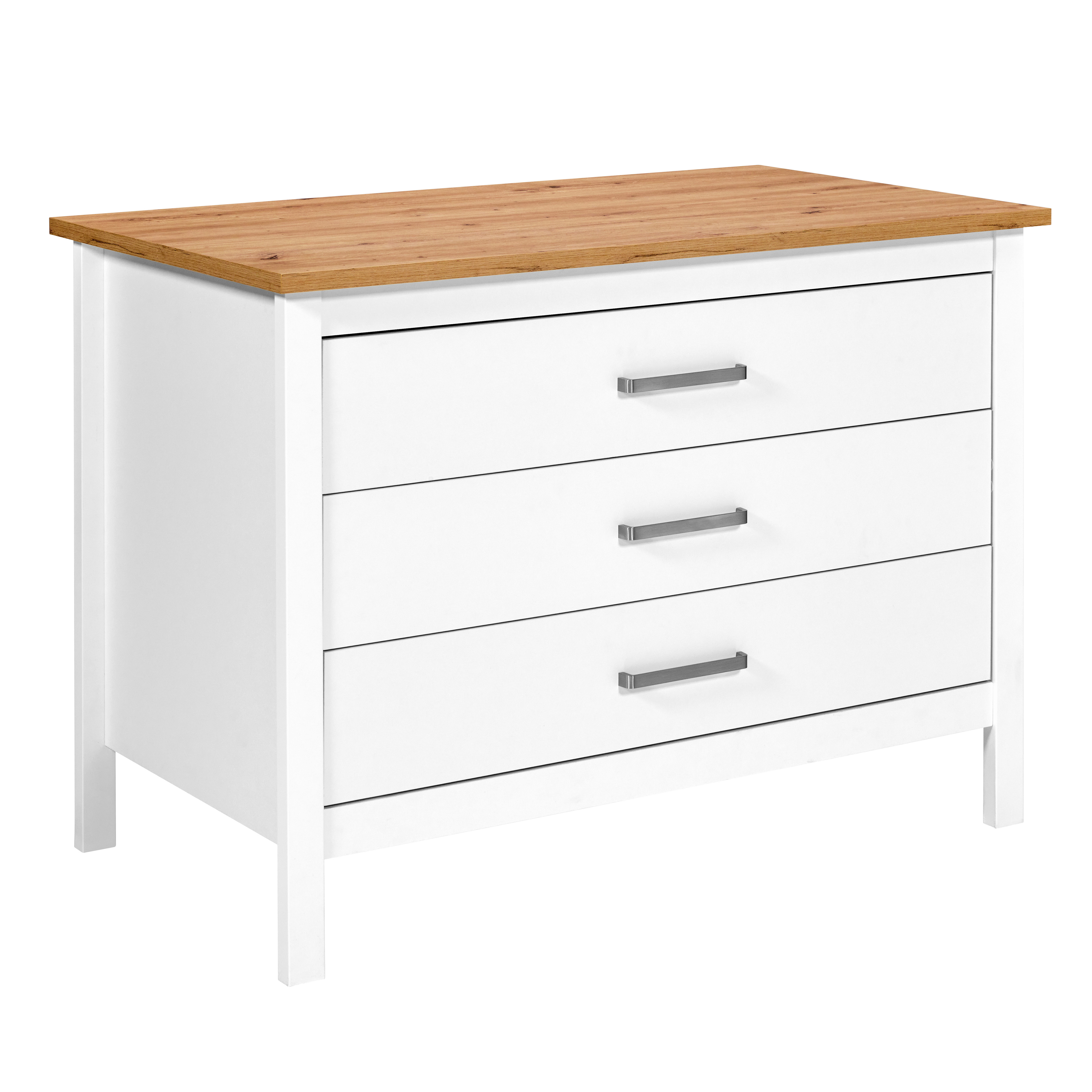 Nordic Living Collection Piazza Bianco 3s Køkkenø       åbne Hylder    Skuffer Hvid Og Artisan Egefinish Melamin  124x75