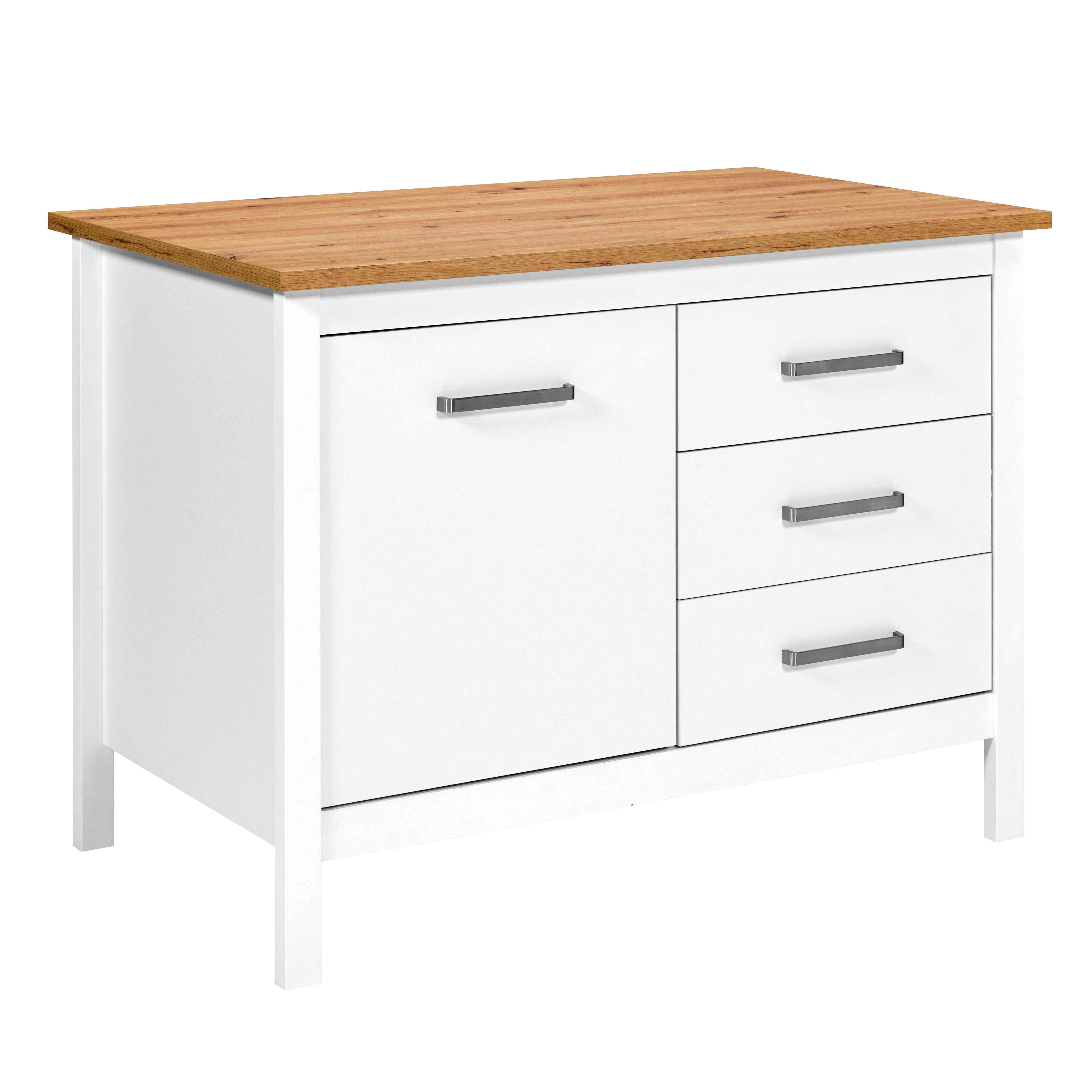 Nordic Living Collection Piazza Bianco 1t3s Køkkenø       Låge    åbne Hylder    Skuffer Hvid Og Artisan Egefinish Melamin  124x75