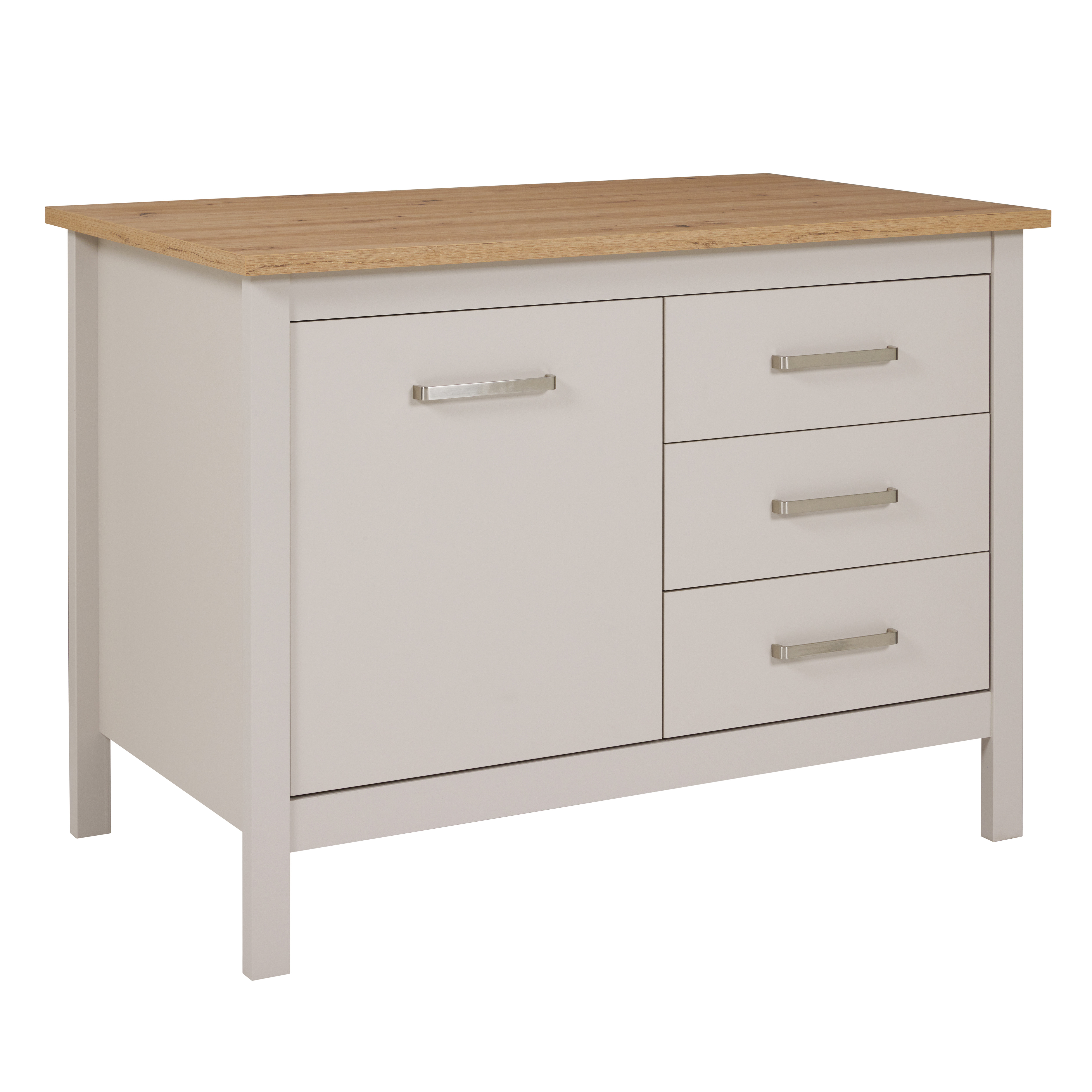 Nordic Living Collection Piazza Crema Køkkenø       Låge    åbne Hylder    Skuffer Cashmere Og Artisan Egefinish Melamin  124x75