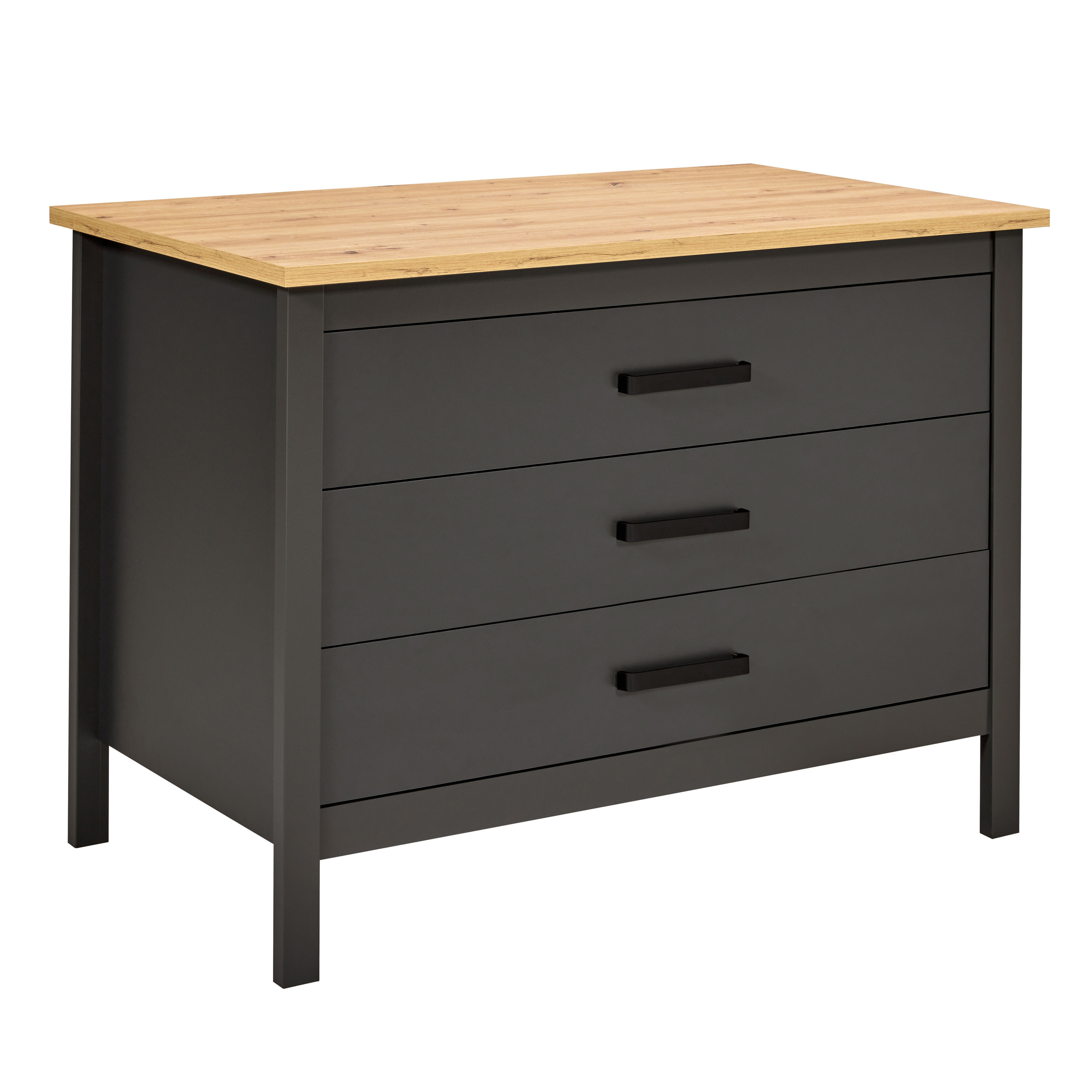 Nordic Living Collection Piazza Nero 3s Køkkenø       åbne Hylder    Skuffer Antracitgrå Og Artisan Egefinish Melamin  124x75