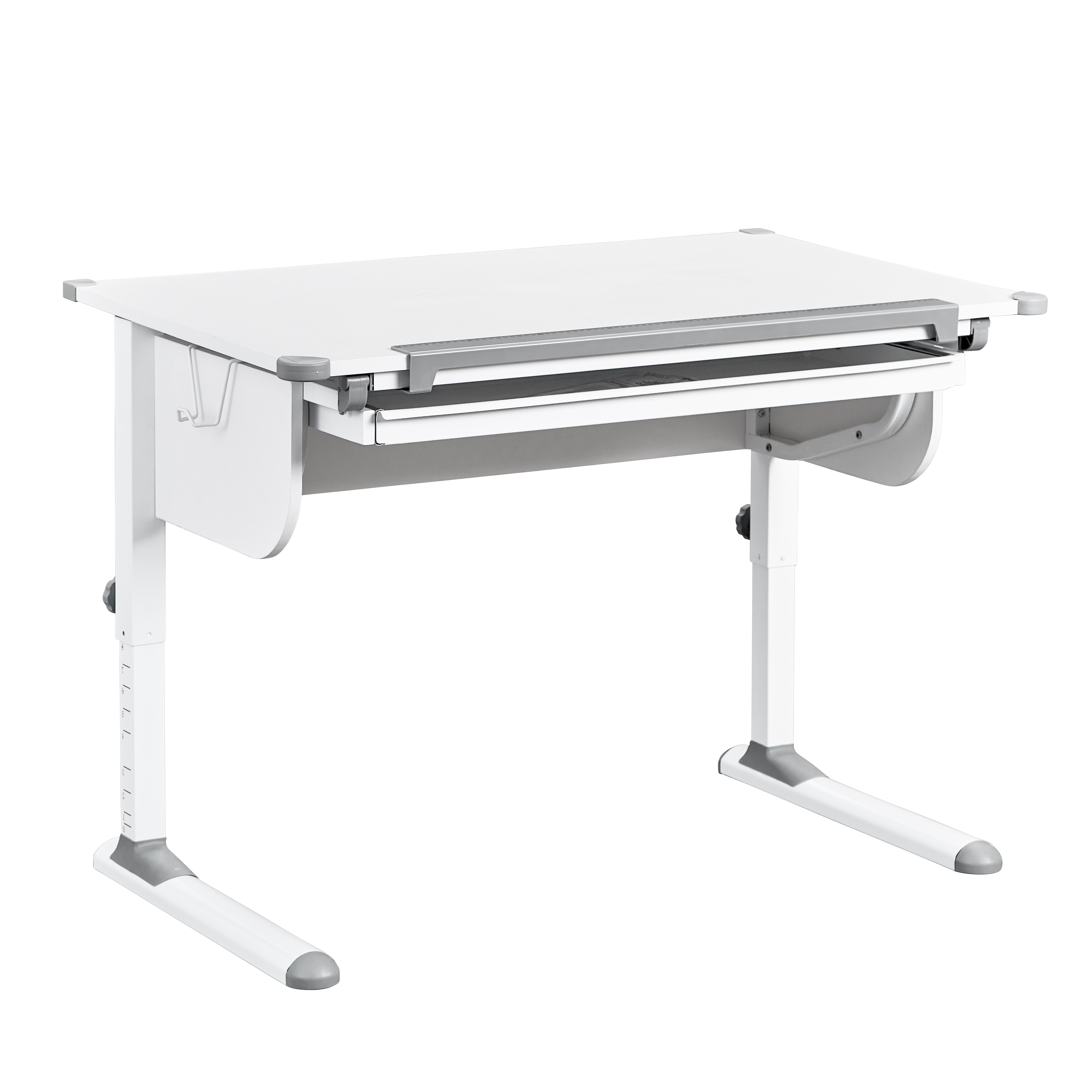 Nordic Living Collection Studare Børnekrivebord  Højdejusterbar     Vippebordplade    Skuffe Hvid Melamin Og Metal  110x68