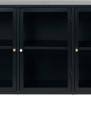 Nordique Design Carmel  -dørs Skænk  Sort Metal Og Hærnet Glas Med Gyldne Håndtag  H85ã B132 Cm