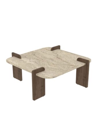 Nordvärk Afrolli Sofabord  Kvadratisk Sand Travertin Og Brun Valnød Melamin  90x90