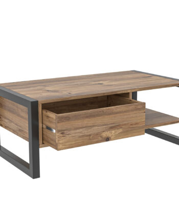 Nordvärk Haldizen Sofabord       Hylde Og   Skuffe Atlantic Pine Melamin Og Sort Metal  105x55