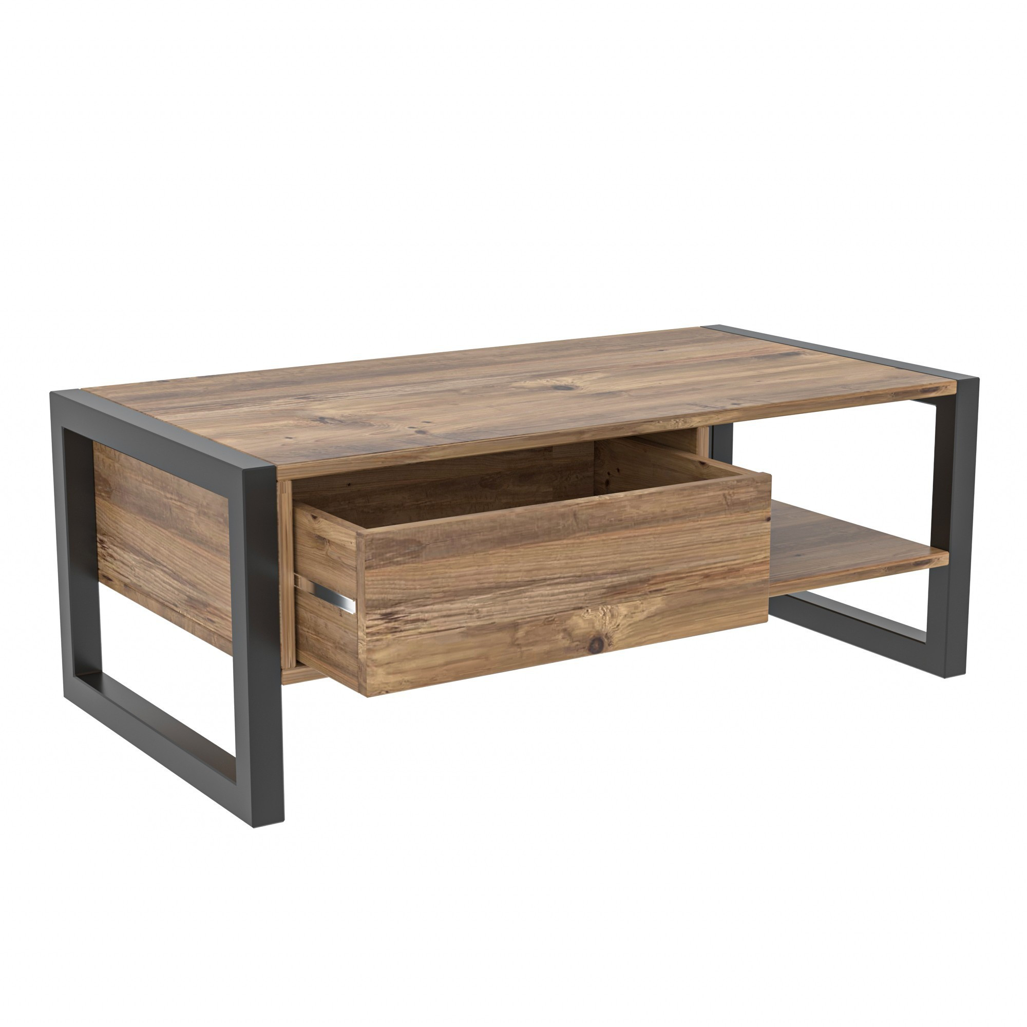 Nordvärk Haldizen Sofabord Hylde Og Skuffe Atlantic Pine Melamin Og Sort Metal 105x55