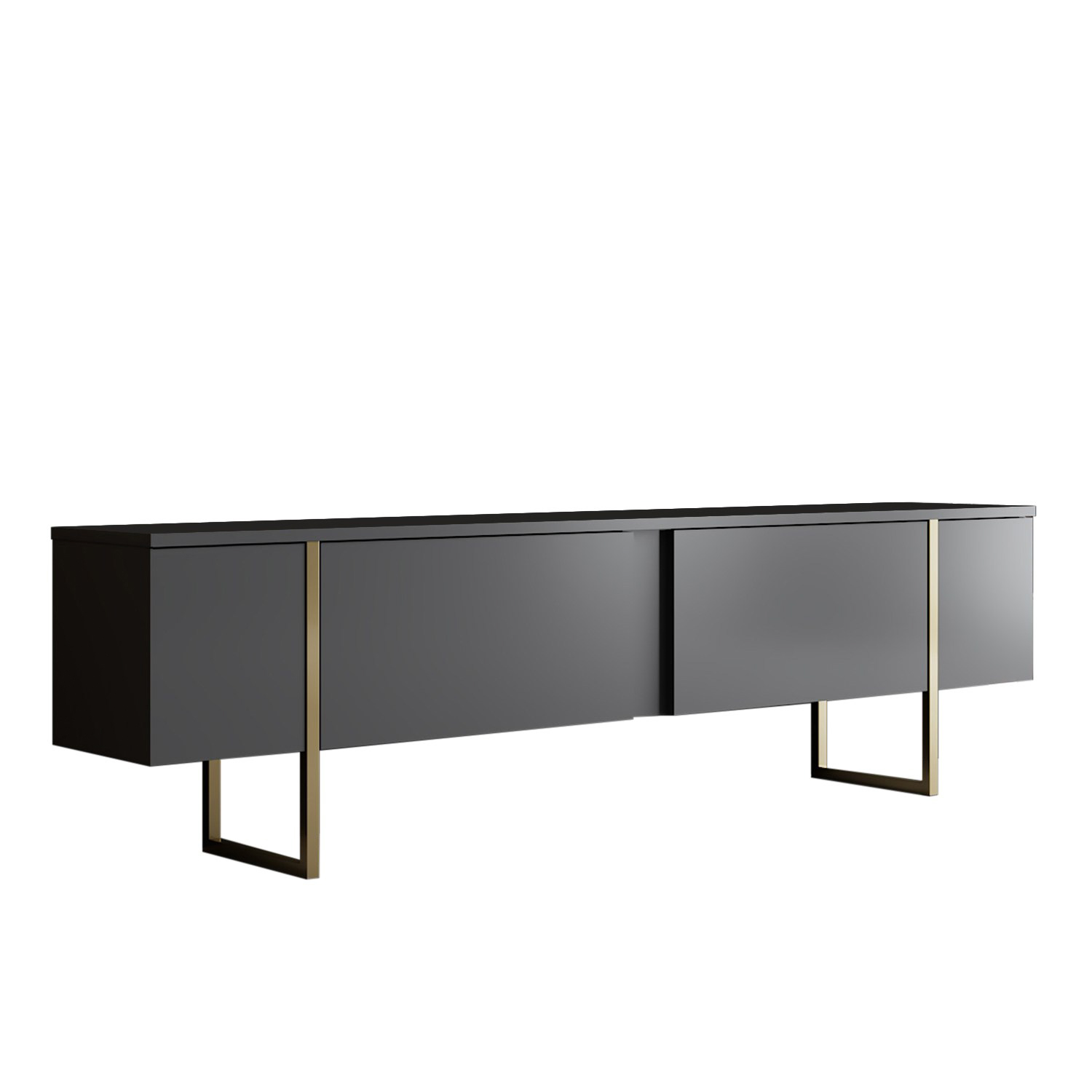 Nordvärk Luxe Tv-bord Låger Antracitgrå Melamin Og Guld Metal 180x30