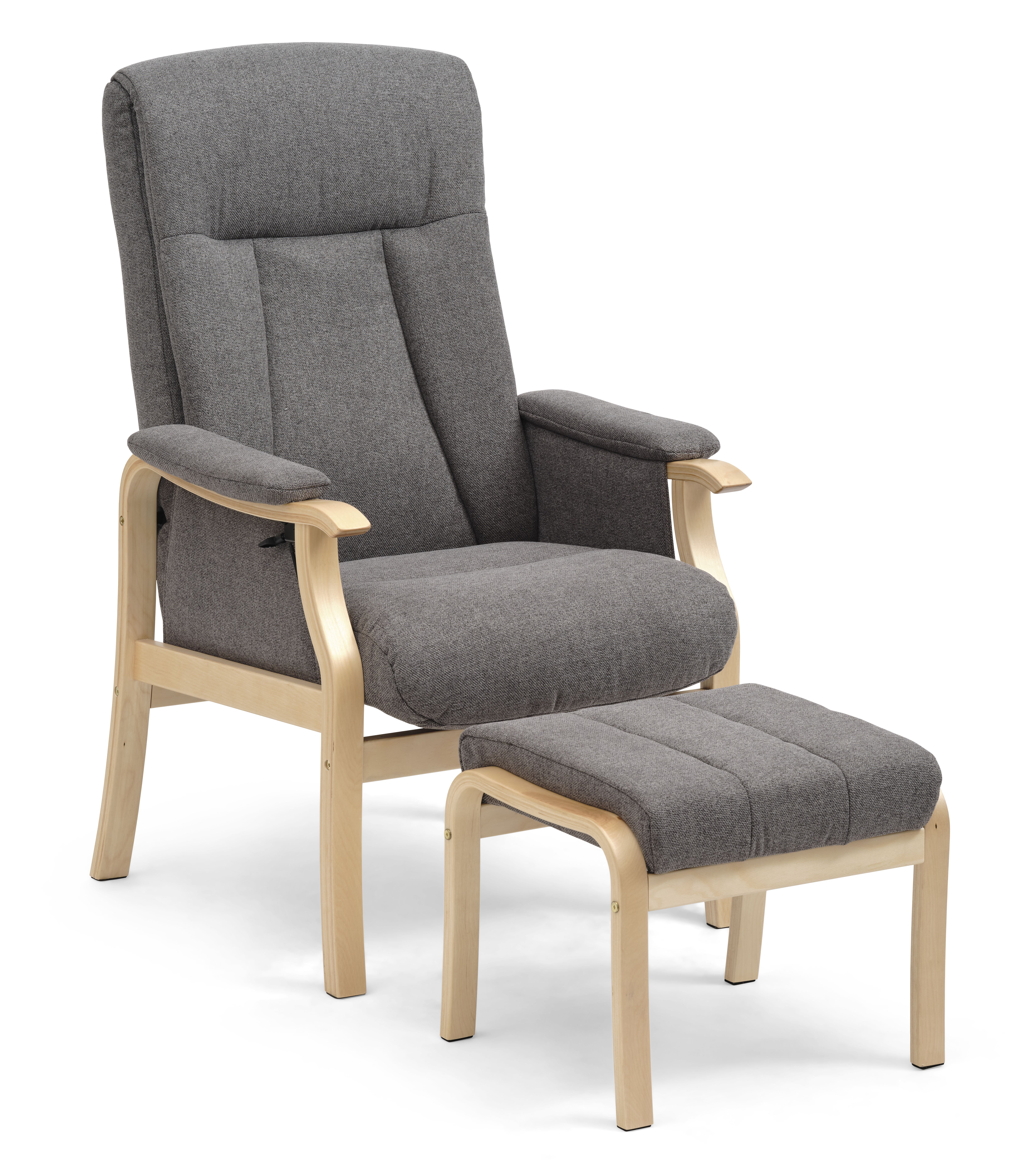 Oxford Recliner Lænestol  Inkl  Fodskammel Antracitgrå Polyester Stof Og Natur Træ