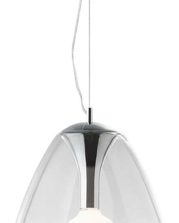 Pendel Lampe Ideal Lux Audi-20 ø350 Mm Blæst Glas Krom Loftslampe