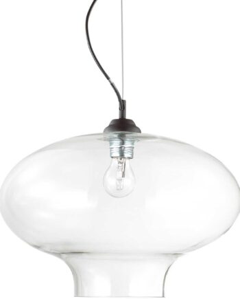 Pendel Lampe Ideal Lux Bistro E27 Justerbar Højde ø40 Cm Glas Og Sort Metal Loftlampe