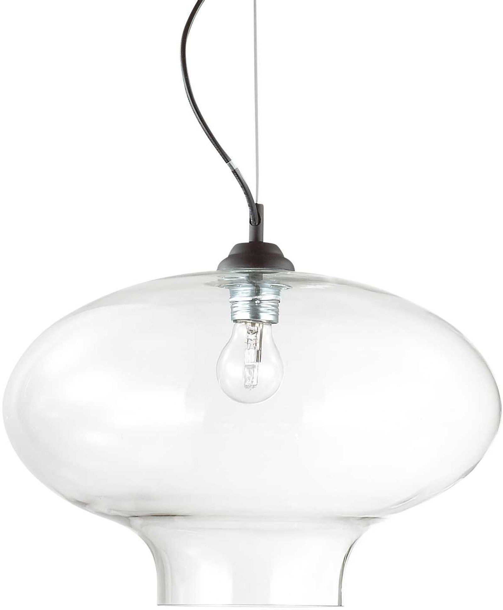 Pendel Lampe Ideal Lux Bistro E27 Justerbar Højde ø40 Cm Glas Og Sort Metal Loftlampe