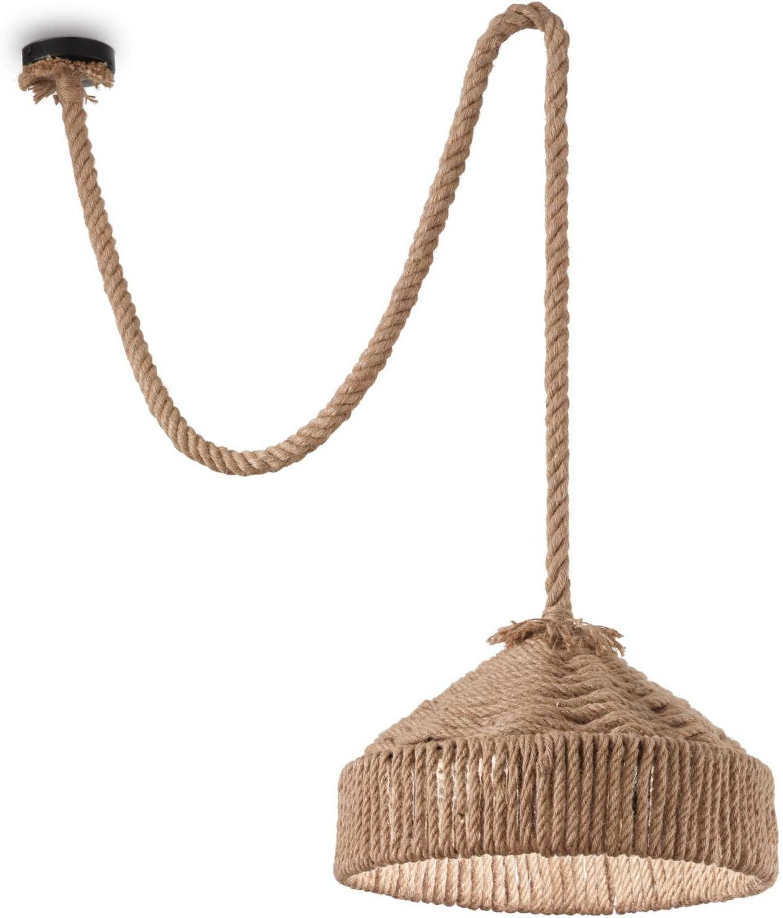 Pendel Lampe Ideal Lux Canapa ø41 Cm Justerbar Højde 45-200 Cm Sort Metal Og Hampereb Indendørs