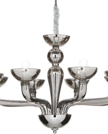Pendel Lampe Ideal Lux Casanova ø88 Cm Justerbar Højde 70-156 Cm Metal Glas Røg Krom 8ã E14 Indendørs Belysning