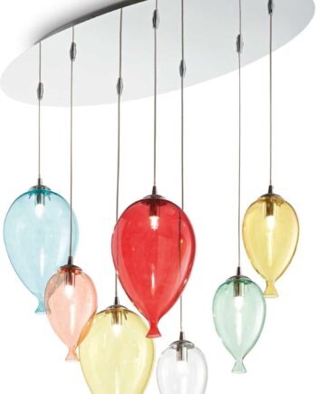 Pendel Lampe Ideal Lux Clown Flerfarvet Krom L80   H40-135   B30 Cm