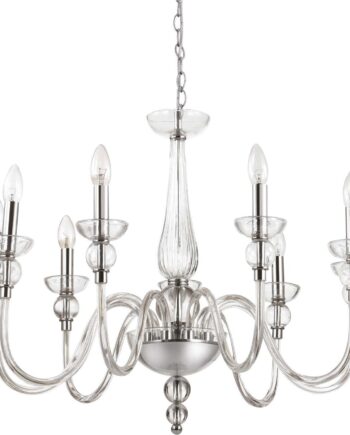 Pendel Lampe Ideal Lux Doge 9xe14 ø75 Cm Justerbar Højde 70-155 Cm Glas Krom