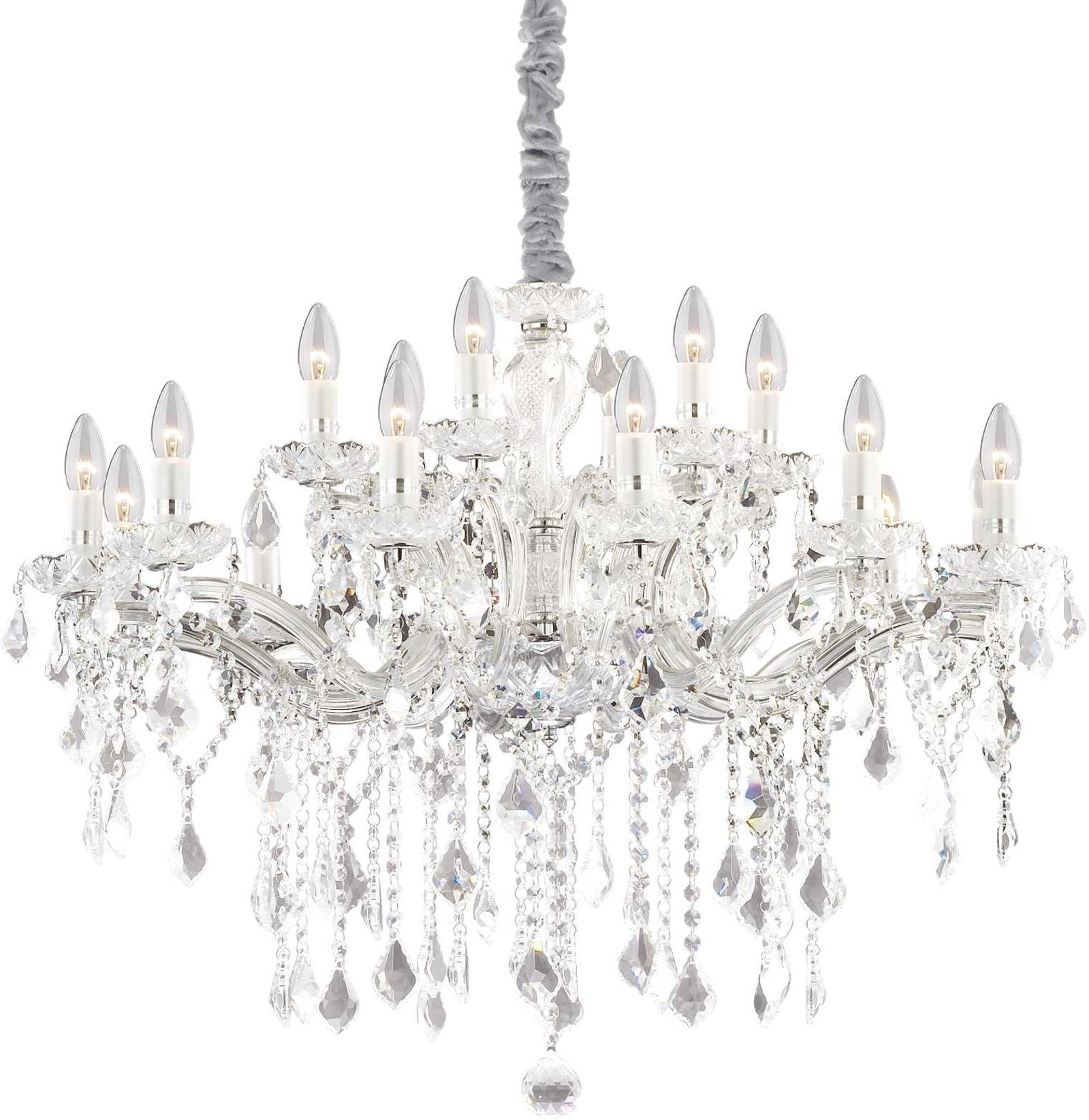 Pendel Lampe Ideal Lux Florian ø86 Cm H95-123 Cm Krystalglas Krom Loftlampe 18 E14 Indendørs