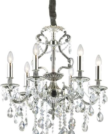 Pendel Lampe Ideal Lux Gioconda ø62 Cm H93-118 Cm Med Krystalvedhæng Antik Sølv