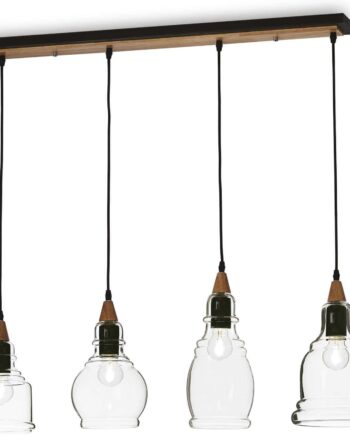 Pendel Lampe Ideal Lux Gretel  -lys Sort Med Klart Glas Og Trædetaljer