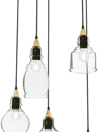 Pendel Lampe Ideal Lux Gretel ø50 Cm H55-132 Cm Højdejusterbar Matsort Metal Glas Træ