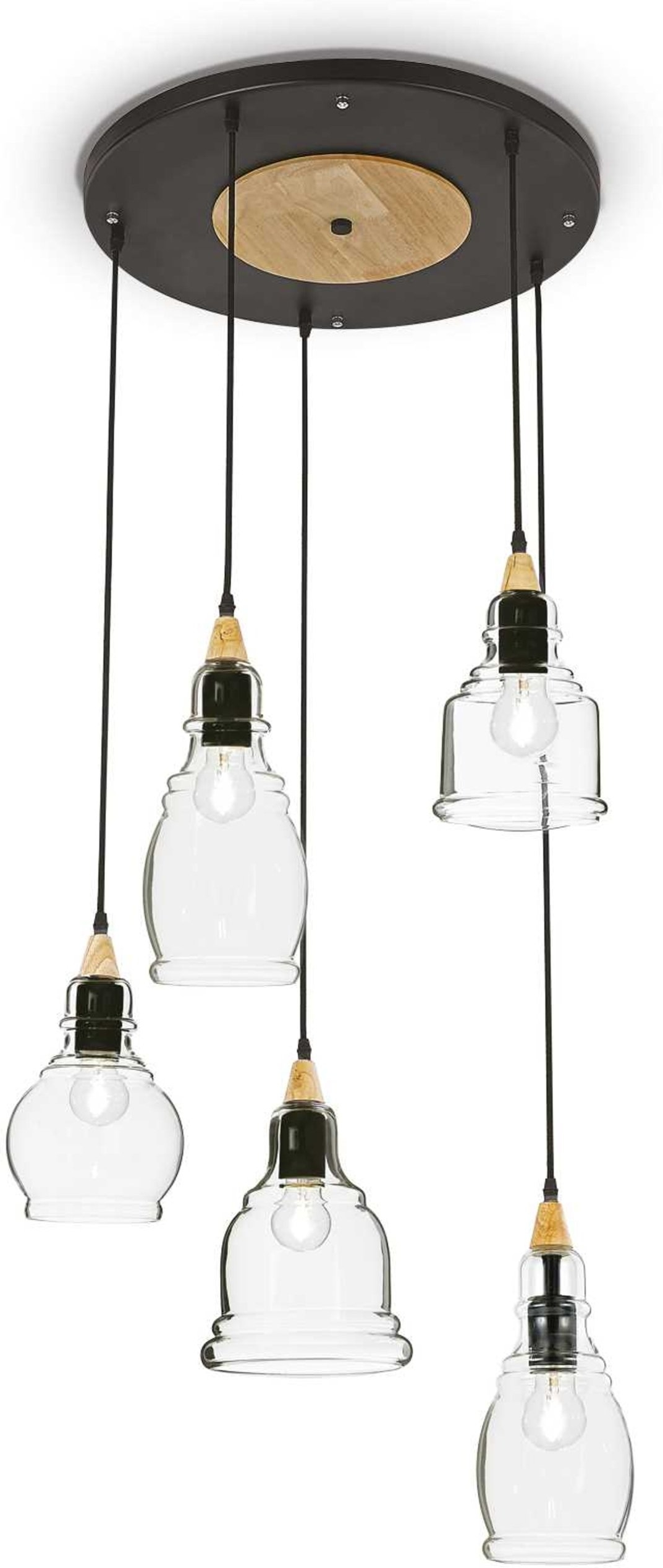 Pendel Lampe Ideal Lux Gretel ø50 Cm H55-132 Cm Højdejusterbar Matsort Metal Glas Træ