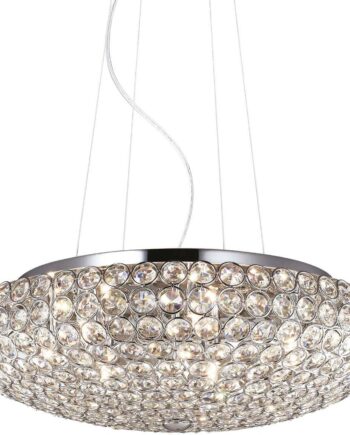 Pendel Lampe Ideal Lux King ø46 Cm Krom Med Ottekantede Krystaller Og Justerbar Højde 40-120 Cm