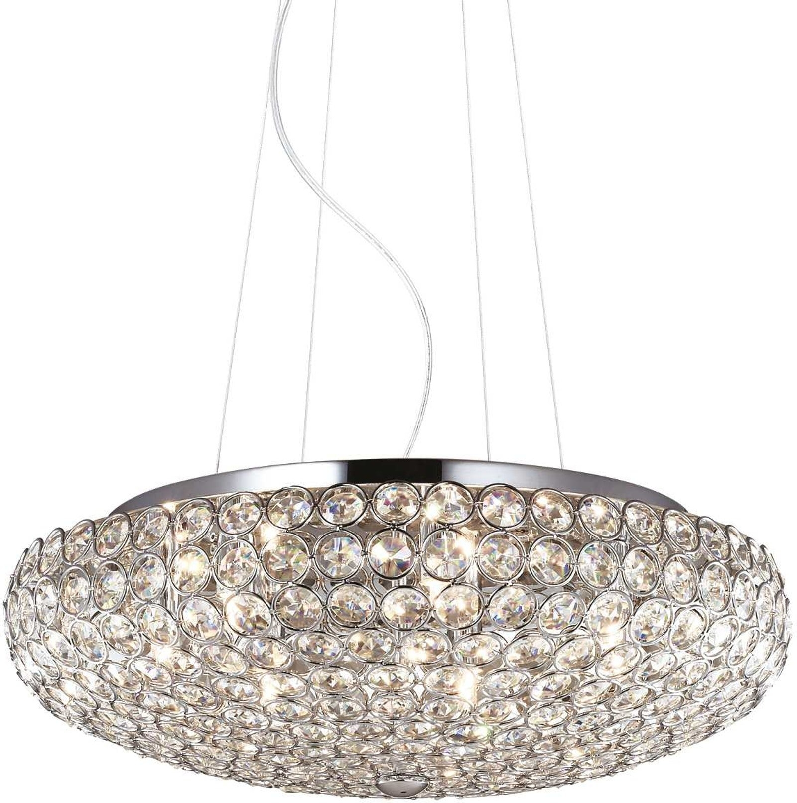 Pendel Lampe Ideal Lux King ø46 Cm Krom Med Ottekantede Krystaller Og Justerbar Højde 40-120 Cm
