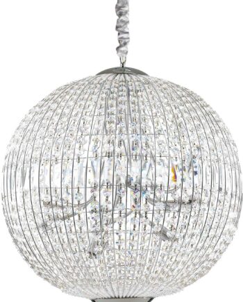 Pendel Lampe Ideal Lux Luxor   60 Cm Justerbar Højde Krom Glas Med Skårne Krystaldråber