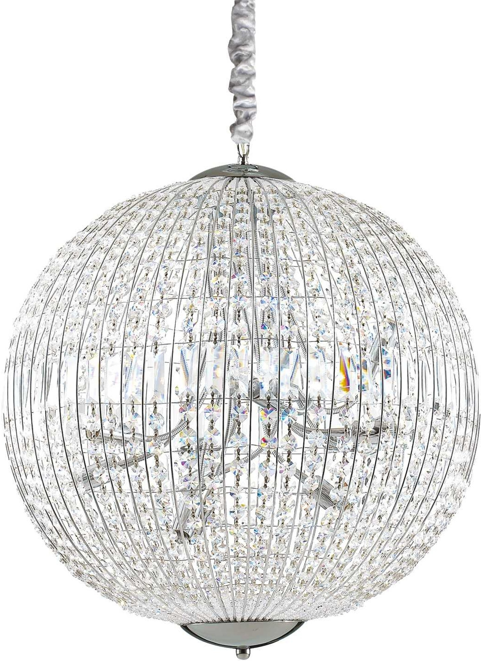 Pendel Lampe Ideal Lux Luxor 60 Cm Justerbar Højde Krom Glas Med Skårne Krystaldråber