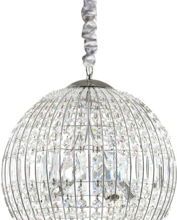 Pendel Lampe Ideal Lux Luxor ø40 Cm Justerbar Højde Krom Med Krystaldråber   G9-pærer