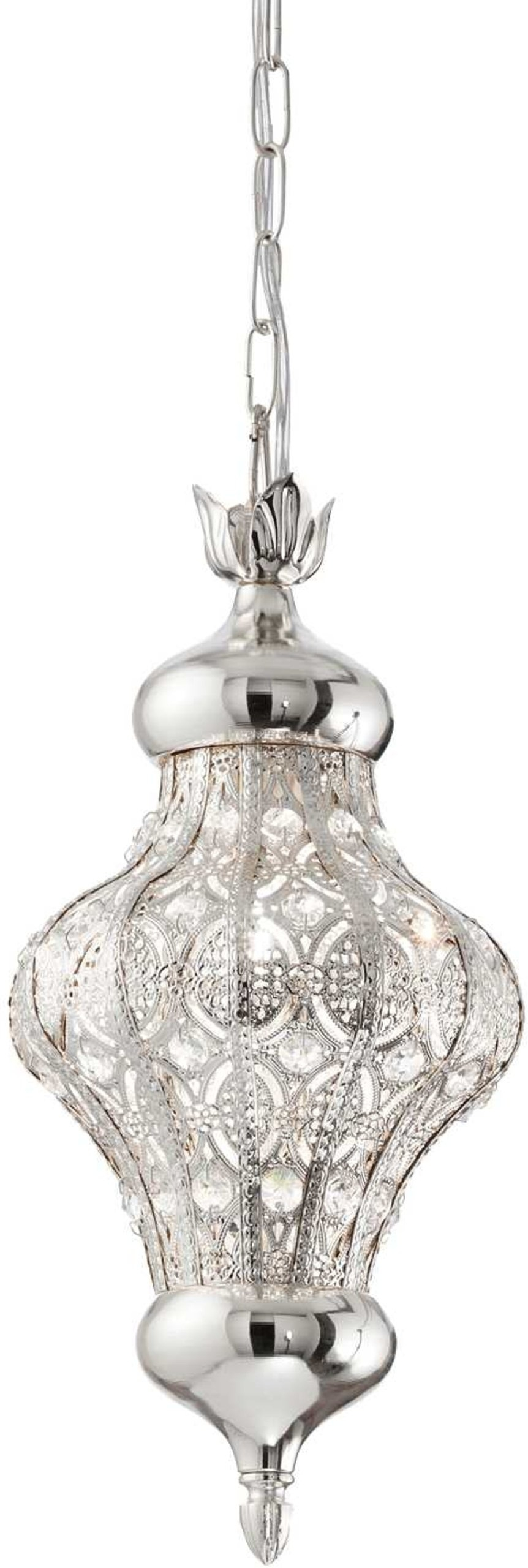 Pendel Lampe Ideal Lux Nawa Sølv Med Perforeret Metaldiffuser Og Krystaller ø185 Mm
