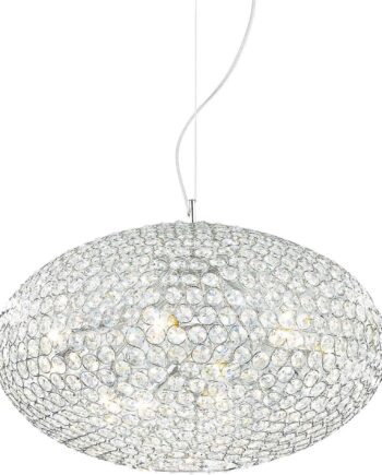 Pendel Lampe Ideal Lux Orion ø400   H280-2370 Mm Krom Loftslampe Med Krystaller Og Justerbar Højde